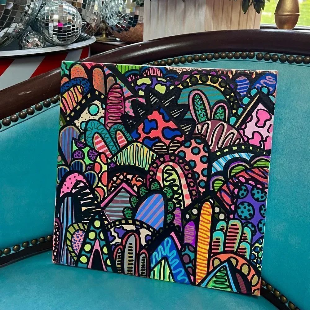 Custom Neon Florescent Hand Painted OOAK Funky Abstract Painting on Canvas